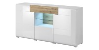 Buffet 160cm collection OHIO. Coloris blanc et chêne. LED incluses