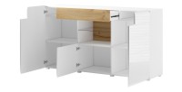 Buffet 160cm collection OHIO. Coloris blanc et chêne. LED incluses