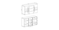 Buffet 180cm collection BREDA deux portes partiellement vitrées et trois tiroirs. Coloris Chêne