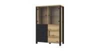 Buffet haut collection DARWIN. Couleur chêne clair et noir. 3 portes et 3 tiroirs.