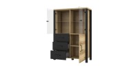 Buffet haut collection DARWIN. Couleur chêne clair et noir. 3 portes et 3 tiroirs.