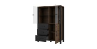 Buffet haut collection DARWIN. Couleur chêne foncé et noir. 3 portes et 3 tiroirs.