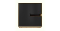Buffet haut collection VILLA. Couleur chêne et noir. 3 portes et 1 niche éclairée.