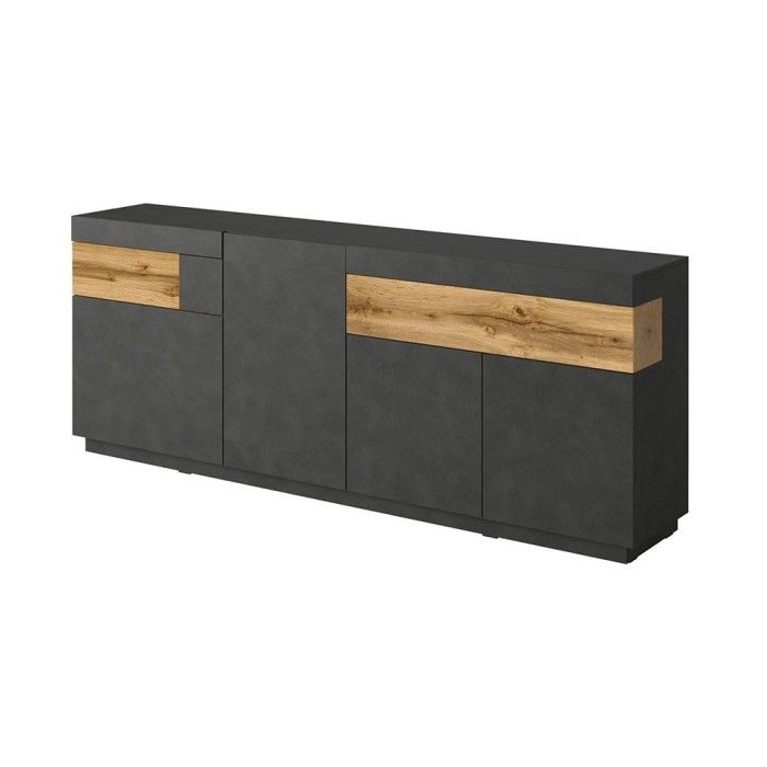 Ensemble de salon vitrine et buffet collection KILES. Coloris gris anthracite et chêne.