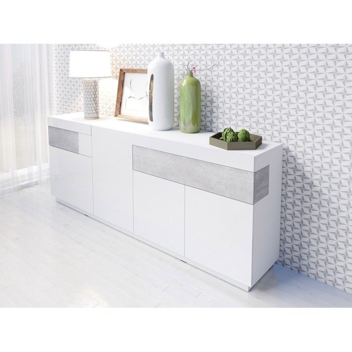 Ensemble de salon vitrine et buffet collection KILES. Coloris blanc et gris.