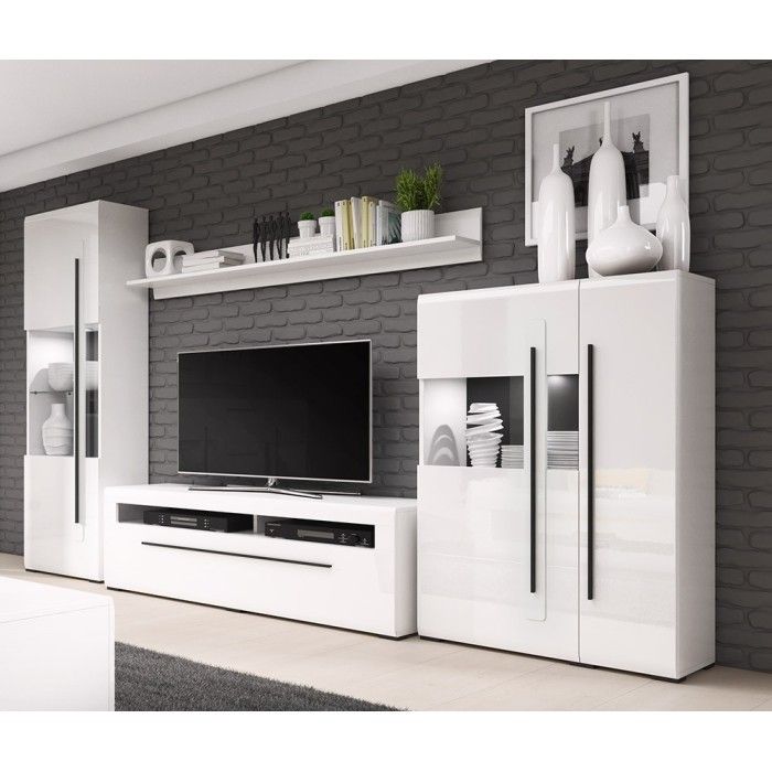 Ensemble complet pour salon collection BREDA. Coloris blanc mat et blanc brillant