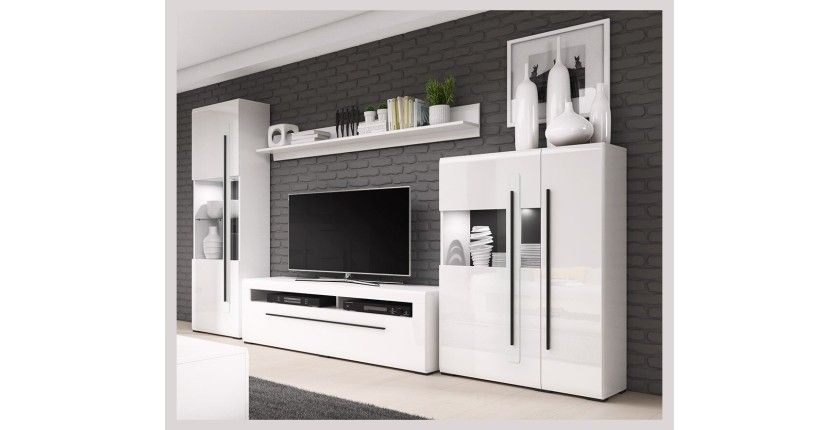 Ensemble complet pour salon collection BREDA. Coloris blanc mat et blanc brillant