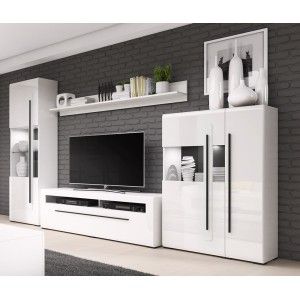 Ensemble complet pour salon collection BREDA. Coloris blanc mat et blanc brillant