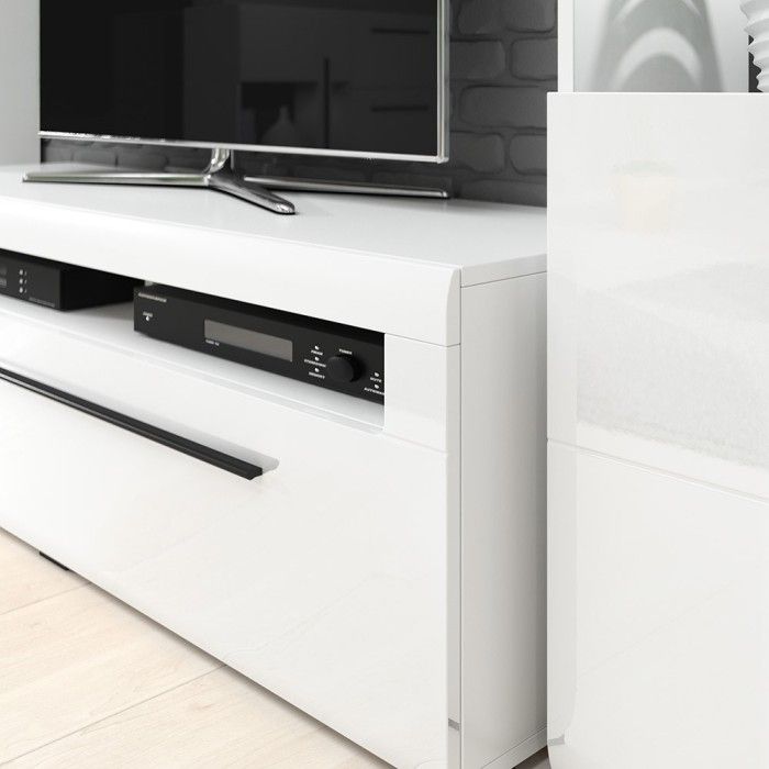 Ensemble complet pour salon collection BREDA. Coloris blanc mat et blanc brillant