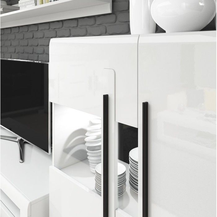 Ensemble complet pour salon collection BREDA. Coloris blanc mat et blanc brillant