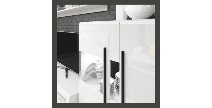 Ensemble complet pour salon collection BREDA. Coloris blanc mat et blanc brillant