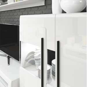 Ensemble complet pour salon collection BREDA. Coloris blanc mat et blanc brillant