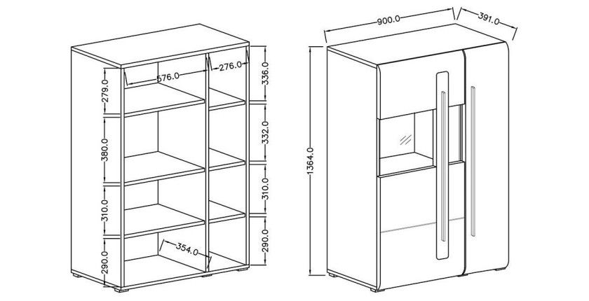 Ensemble complet pour salon collection BREDA. Coloris blanc mat et blanc brillant
