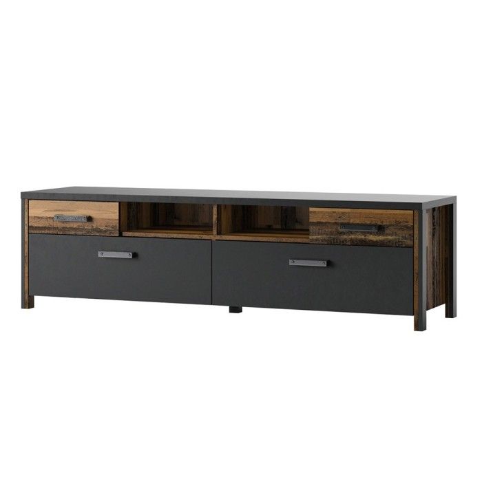 Ensemble 3 meubles de salon collection WINDSOR. Coloris gris anthracite et chêne foncé.
