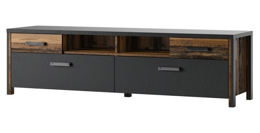 Ensemble 3 meubles de salon collection WINDSOR. Coloris gris anthracite et chêne foncé.
