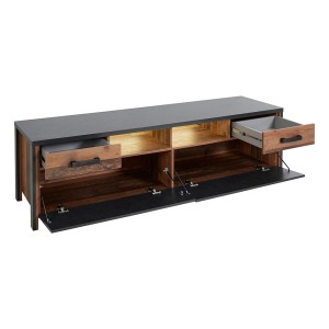Ensemble 3 meubles de salon collection WINDSOR. Coloris gris anthracite et chêne foncé.