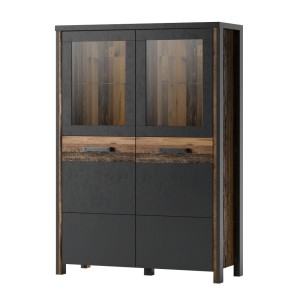 Ensemble 3 meubles de salon collection WINDSOR. Coloris gris anthracite et chêne foncé.