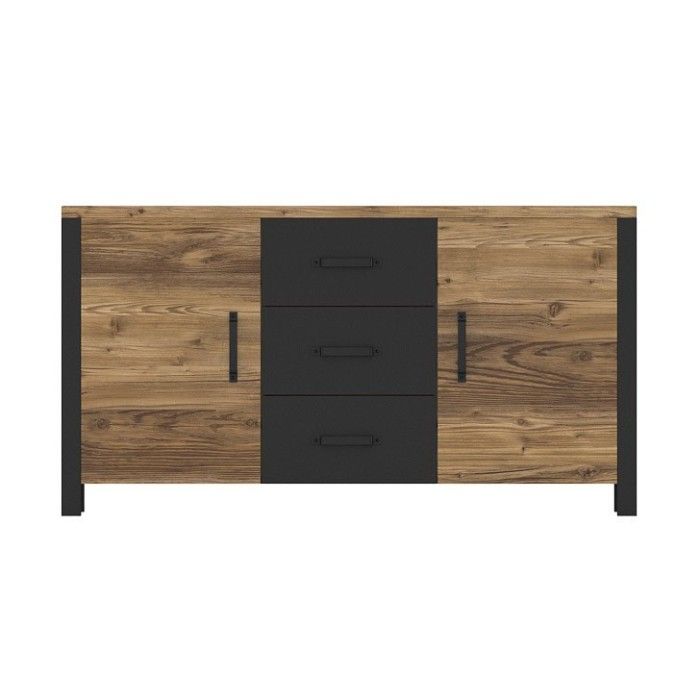 Ensemble 6 meubles de salon collection DARWIN. Couleur épicéa et noir.