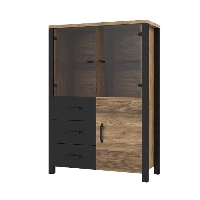 Ensemble 6 meubles de salon collection DARWIN. Couleur épicéa et noir.