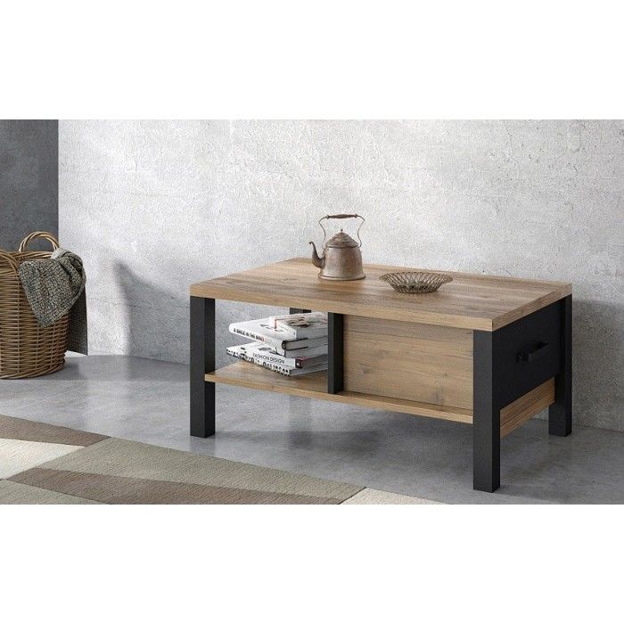 Ensemble 6 meubles de salon collection DARWIN. Couleur épicéa et noir.