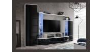 Composition de meubles TV collection GALAXY design coloris blanc et noir brillant.