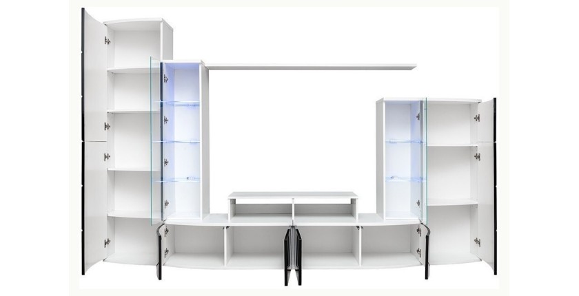 Composition de meubles TV collection GALAXY design coloris blanc et noir brillant.