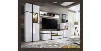 Ensemble 4 meubles de salon collection CRISS avec LEDS intégrés. Couleur blanche et finitions chêne.