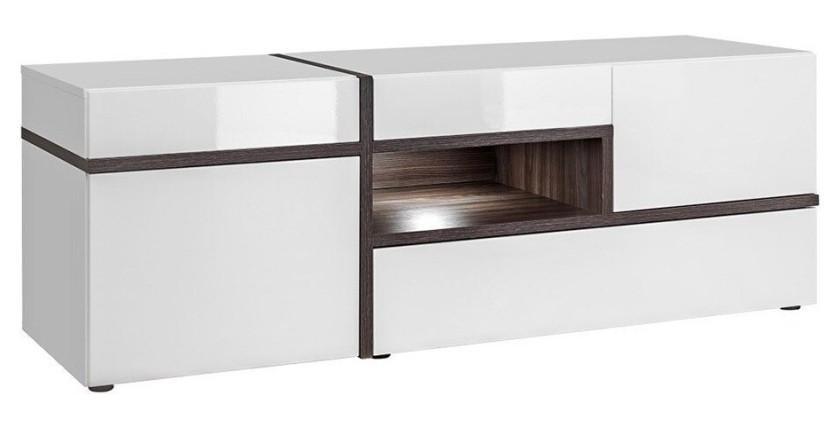 Ensemble 4 meubles de salon collection CRISS avec LEDS intégrés. Couleur blanche et finitions chêne.