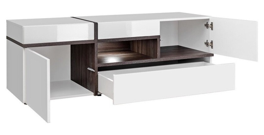 Ensemble 4 meubles de salon collection CRISS avec LEDS intégrés. Couleur blanche et finitions chêne.