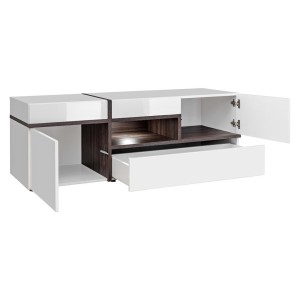 Ensemble 4 meubles de salon collection CRISS avec LEDS intégrés. Couleur blanche et finitions chêne.