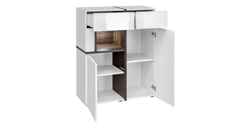 Ensemble 4 meubles de salon collection CRISS avec LEDS intégrés. Couleur blanche et finitions chêne.