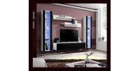 Meuble TV FLY A2 design, coloris blanc et noir brillant + LED. Meuble suspendu moderne et tendance pour votre salon.