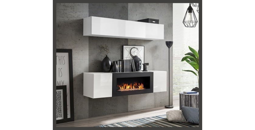 Meubles suspendus avec cheminée décorative collection FLY N1. Coloris blanc.
