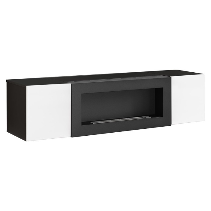 Meubles suspendus avec cheminée décorative collection FLY N1. Coloris noir et blanc