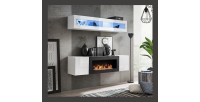 Meubles suspendus avec cheminée décorative collection FLY N2. Coloris blanc.