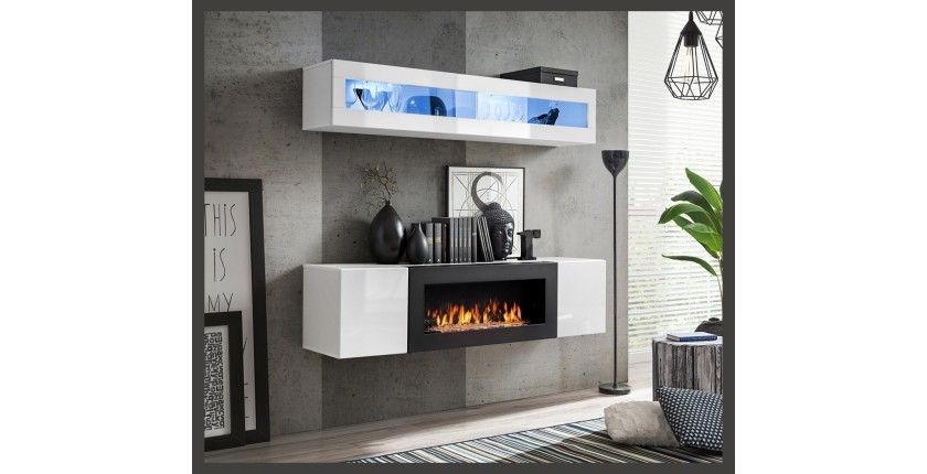 Meubles suspendus avec cheminée décorative collection FLY N2. Coloris blanc.