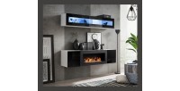 Meubles suspendus avec cheminée décorative collection FLY N2. Coloris blanc et noir.