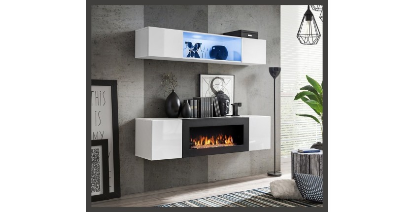 Meubles suspendus avec cheminée décorative collection FLY N3. Coloris blanc.