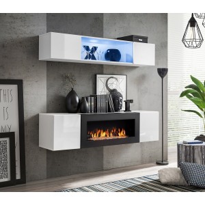 Meubles suspendus avec cheminée décorative collection FLY N3. Coloris blanc.