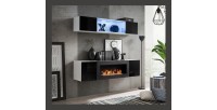 Meubles suspendus avec cheminée décorative collection FLY N3. Coloris blanc et noir.