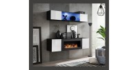 Meubles suspendus avec cheminée décorative collection FLY N3. Coloris noir et blanc.