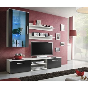 Meuble TV GALINO E design, coloris blanc et noir. Meuble moderne et tendance pour votre salon.