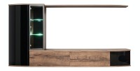 Ensemble pour salon STARK. Composition TV murale coloris chêne et noir. LED incluses.