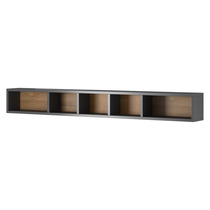 Ensemble complet de 6 meubles de salon collection OHIO. Coloris gris et effet chêne.