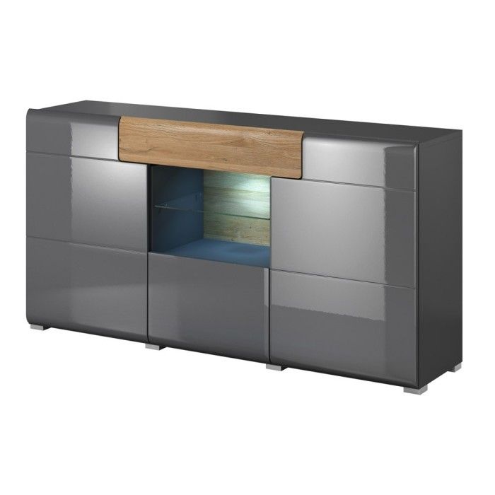 Ensemble complet de 6 meubles de salon collection OHIO. Coloris gris et effet chêne.