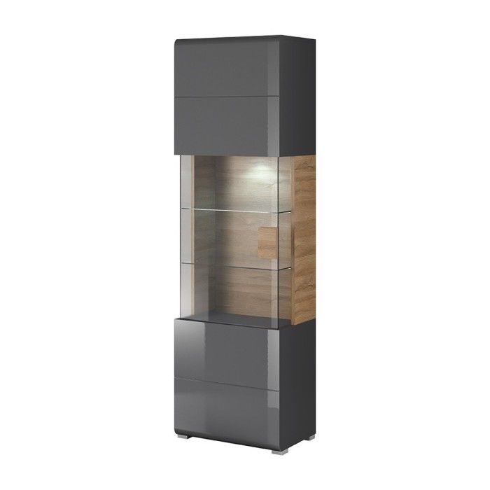 Ensemble complet de 6 meubles de salon collection OHIO. Coloris gris et effet chêne.