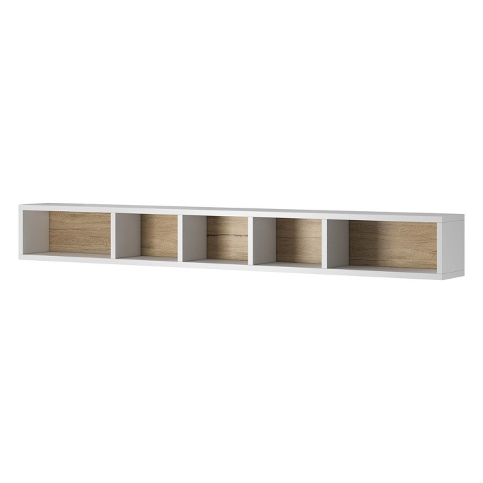 Ensemble complet de 6 meubles de salon collection OHIO. Coloris blanc et effet chêne.