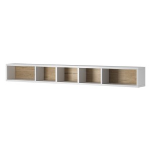 Ensemble complet de 6 meubles de salon collection OHIO. Coloris blanc et effet chêne.