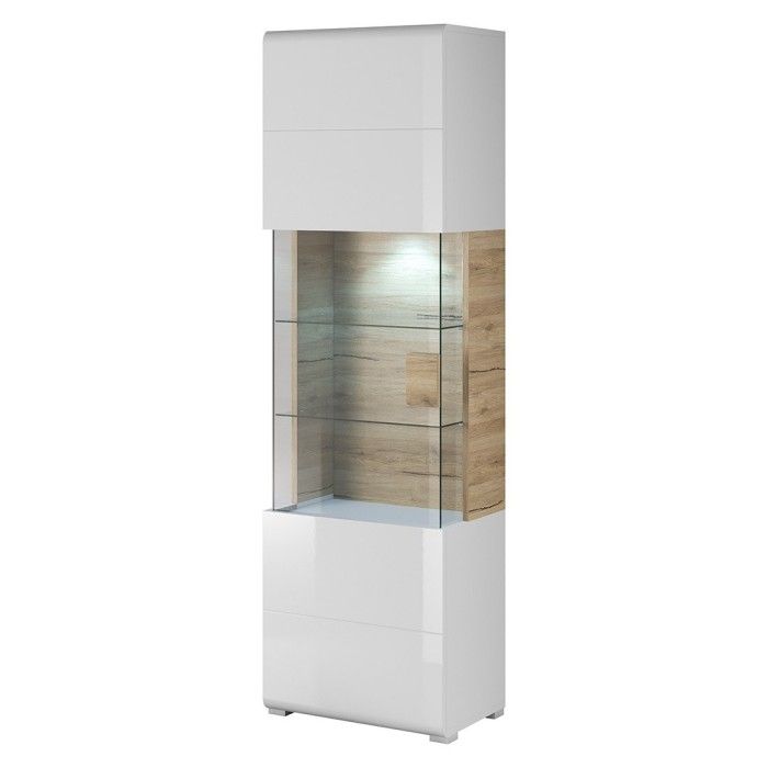 Ensemble complet de 6 meubles de salon collection OHIO. Coloris blanc et effet chêne.