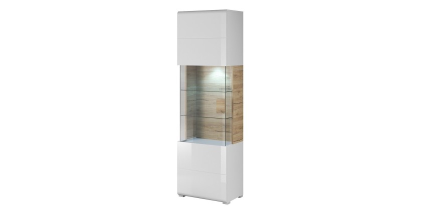 Ensemble complet de 6 meubles de salon collection OHIO. Coloris blanc et effet chêne.